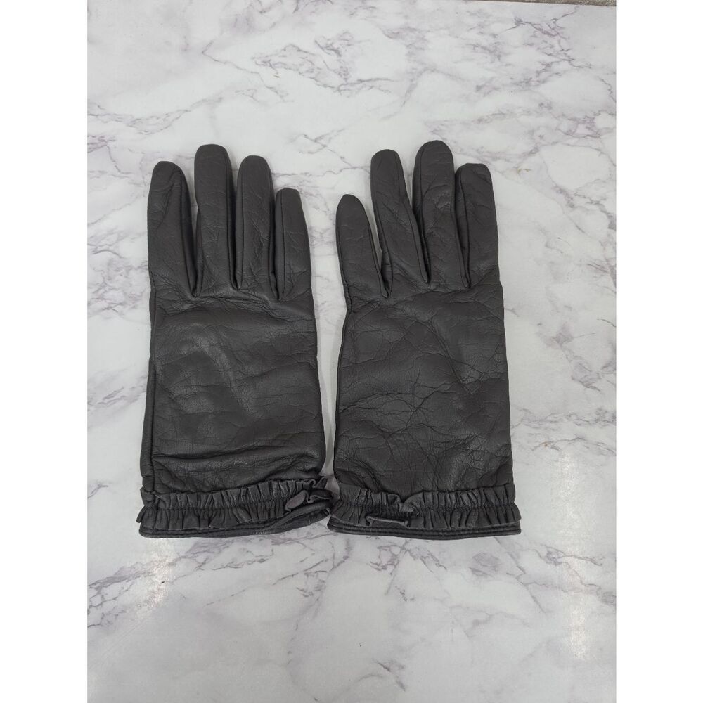 Banana Republic Gray Leather Driving Gloves With Ruffled Cuff Wool Lining